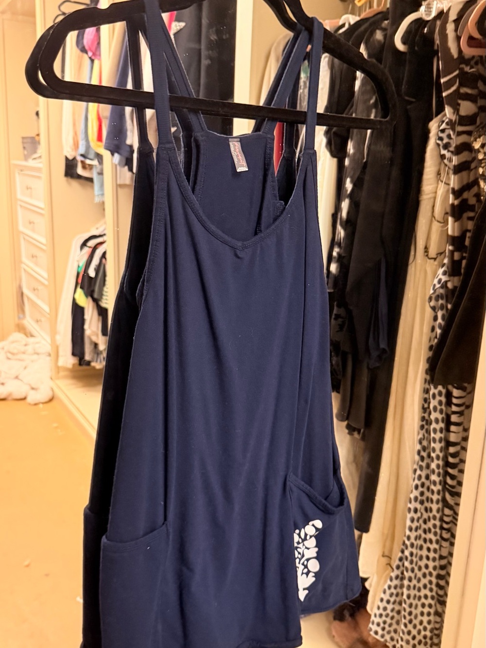 FP Movement by Free People Navy Blue Mini Tank Dress with Pocket Print